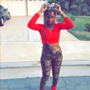 Red Long Sleeve Crop Top